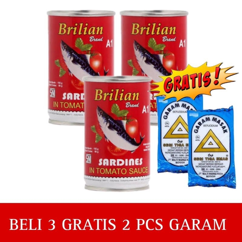 

Sarden Murah Promo Paket 3 Pcs Sarden Brilian Saus Tomat 155 Gr Gratis 2 Garam 100gr Ikan Kaleng