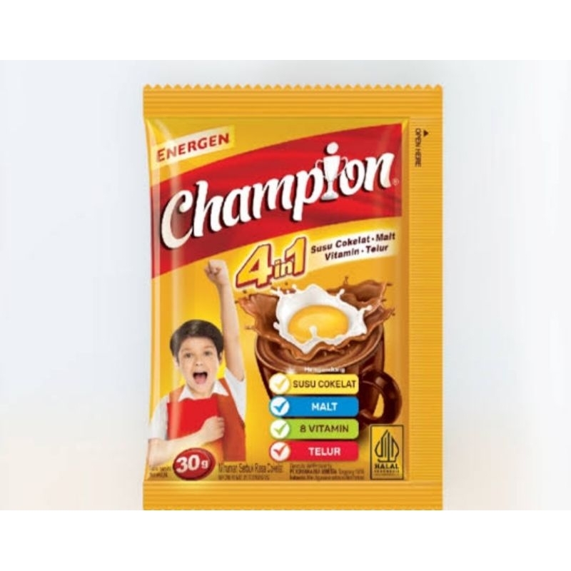 

energen champion minuman susu cokelat kemasan sachet 1renteng isi 10pcs x 4,5gram..