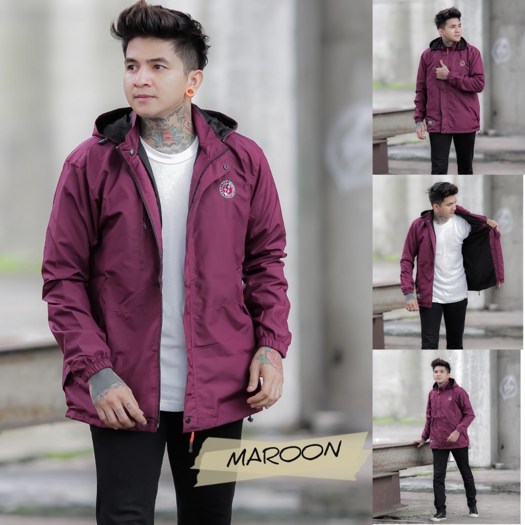 JAKET REGLAN PARASUT OUTDOOR PRIA WATERPROOF ANTI AIR HITAM POLOS ORIGINAL FLOWER COUNTRI