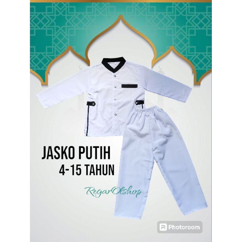 setelan koko jasko jasko anak putih-putih pakaian muslim anak laki