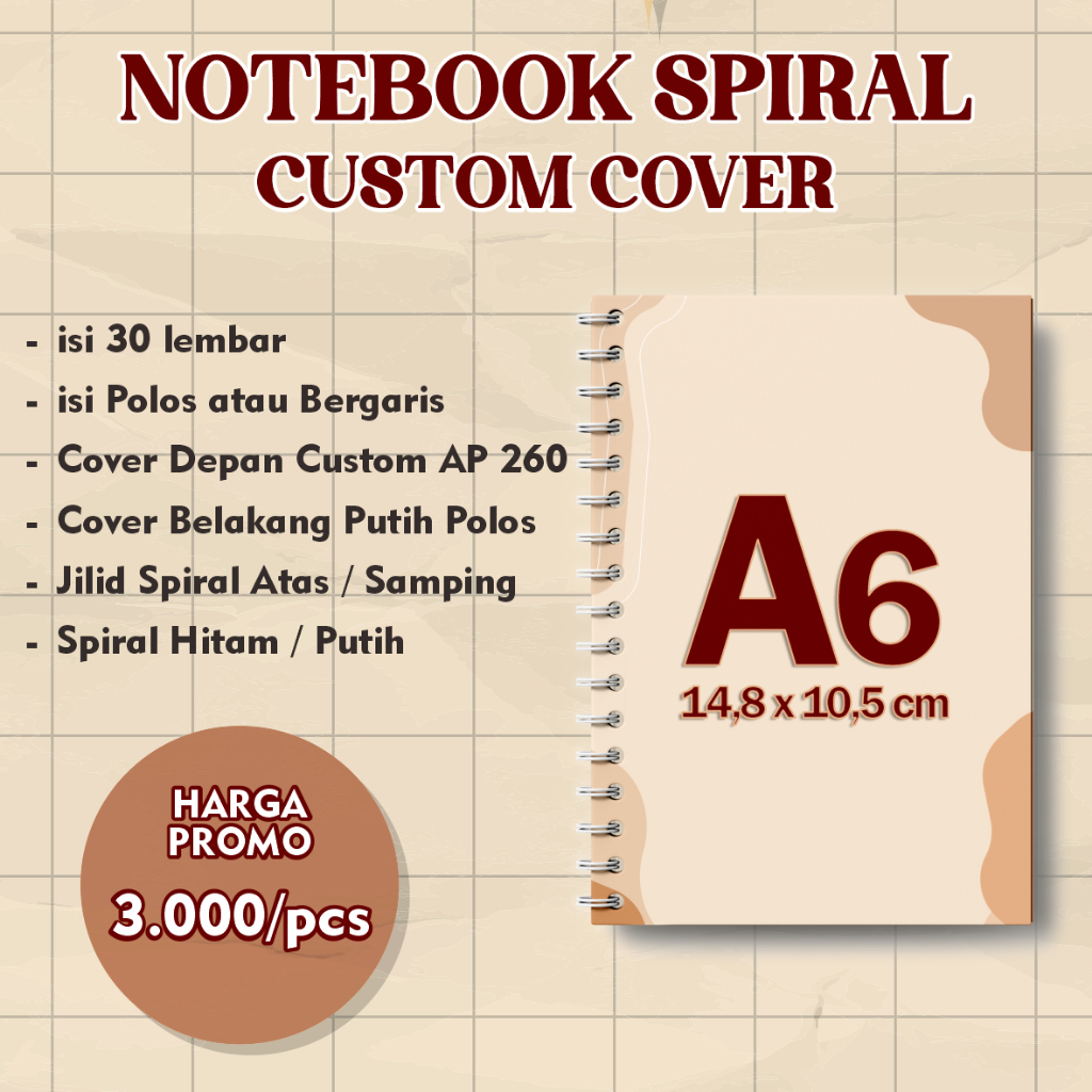 

NOTEBOOK UKURAN A6 CUSTOM SPIRAL / NOTES / CUSTOM COVER (ISI 30 lembar)