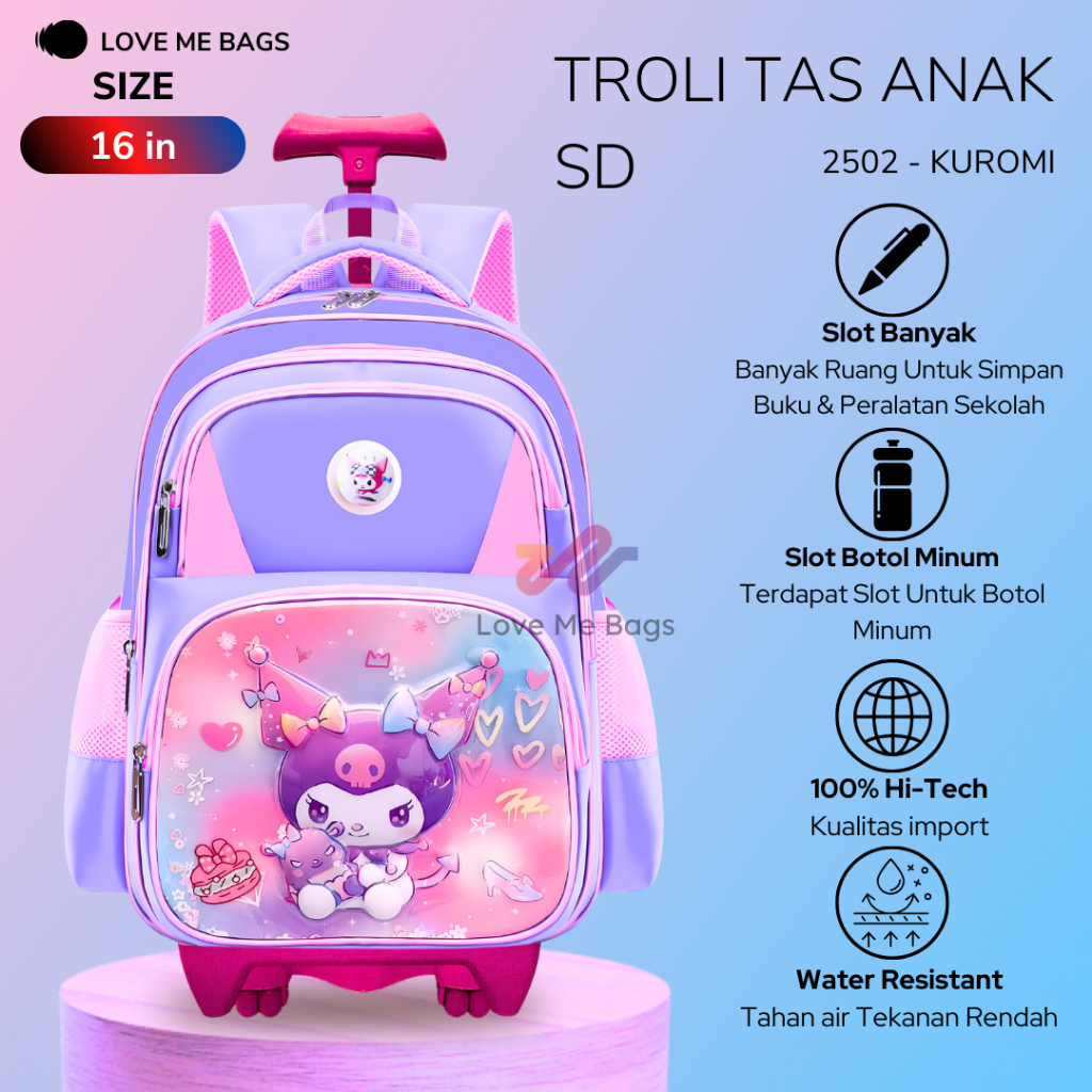 LMB Tas Troli Anak Sekolah Perempuan SD Import Karakter Kartun Lucu Sanrio Kuromi Unicorn Frozen Sof