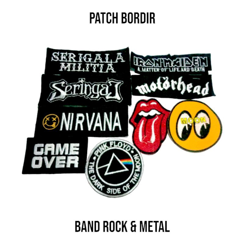 PATCH EMBLEM BORDIR KECIL 7X7cm BAND ROCK & METAL - MOON, ROOLING STONES, PINK FLOYD, NIRVANA, MOTOR