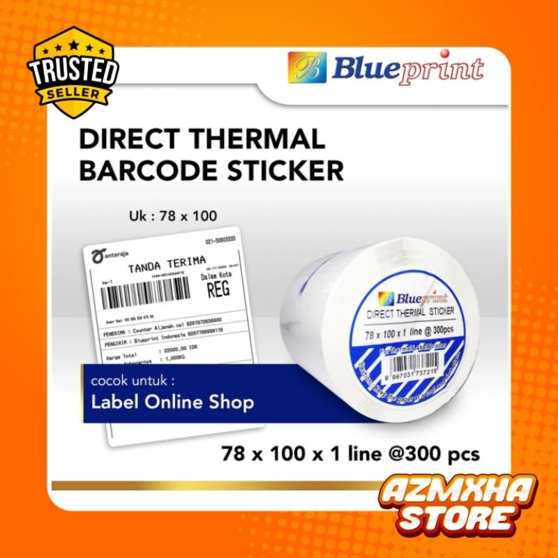 

[azmxha store] 78x100 Resi Label Pengiriman Kertas Thermal Sticker Barcode BLUEPRINT 300 Stiker Termal ≈ 80mm < A6