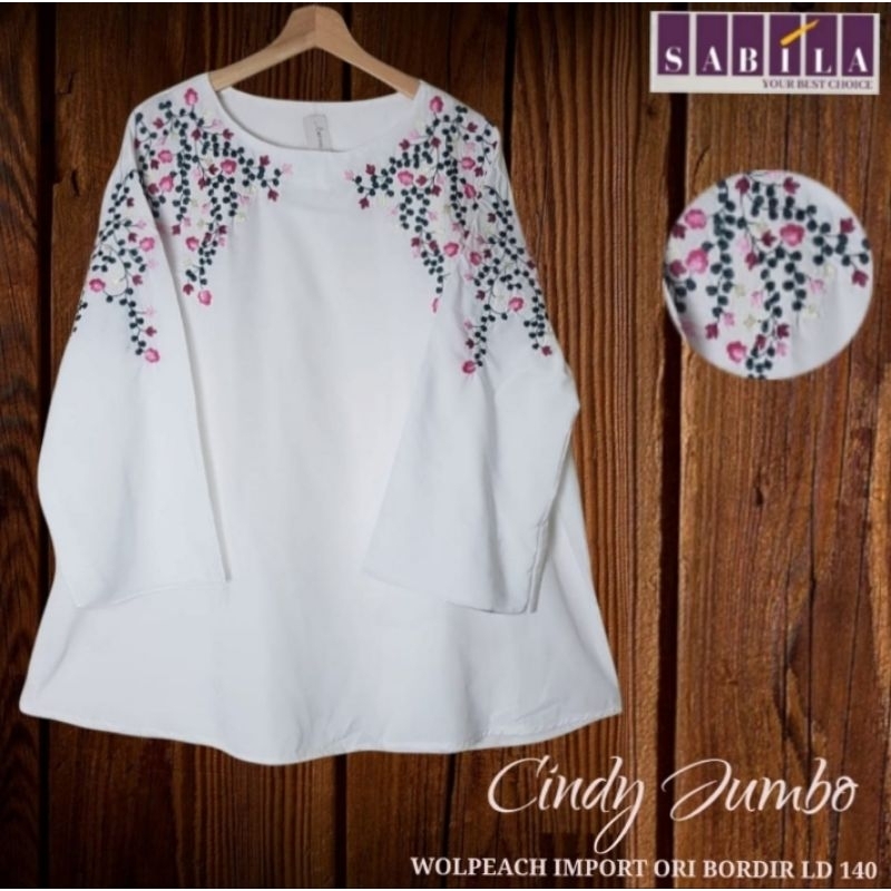 Atasan Jumbo Wanita Ld 140-142 Blouse Bordir Ory Putih Hitam
