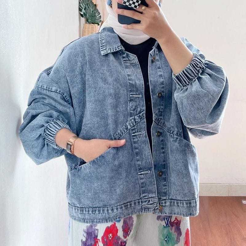 Jaket Jeans Oversize Wanita Premium LD 120 cm - Jaket Vintage Oversize