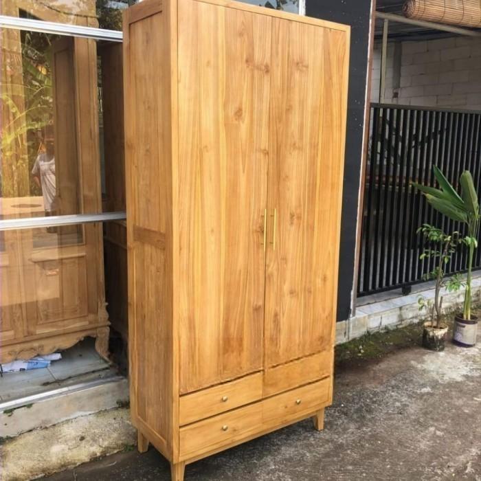 Lemari Pakaian 2 Pintu Kayu Jati Minimalis, Almari Pakaian Anak 2 Pintu