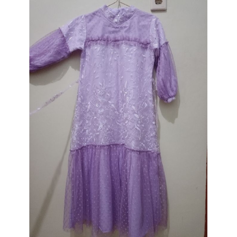 [New] Baju Dress Brokat Anak Ukuran Fit to L Warna Lilac | Dress Pesta Anak/Baju Brokat Anak Untuk P