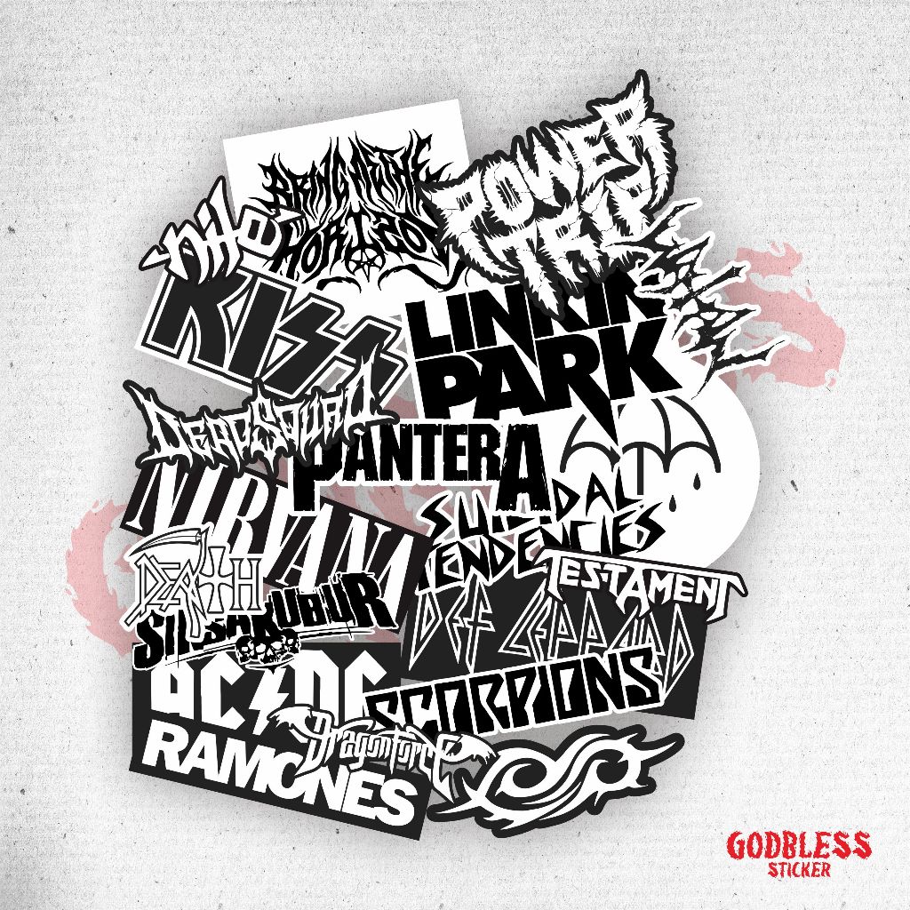 

STICKER BAND 3 HITAM PUTIH VINYL LAMINASI 1 PACK 20 PCS GODBLESS STICKER