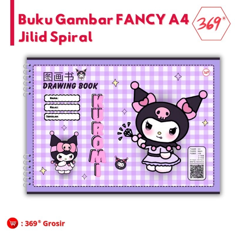 

Buku Gambar Fancy A4 TIPIS - Jilid Kawat Spiral - 10 Lembar - Kuromi Ungu