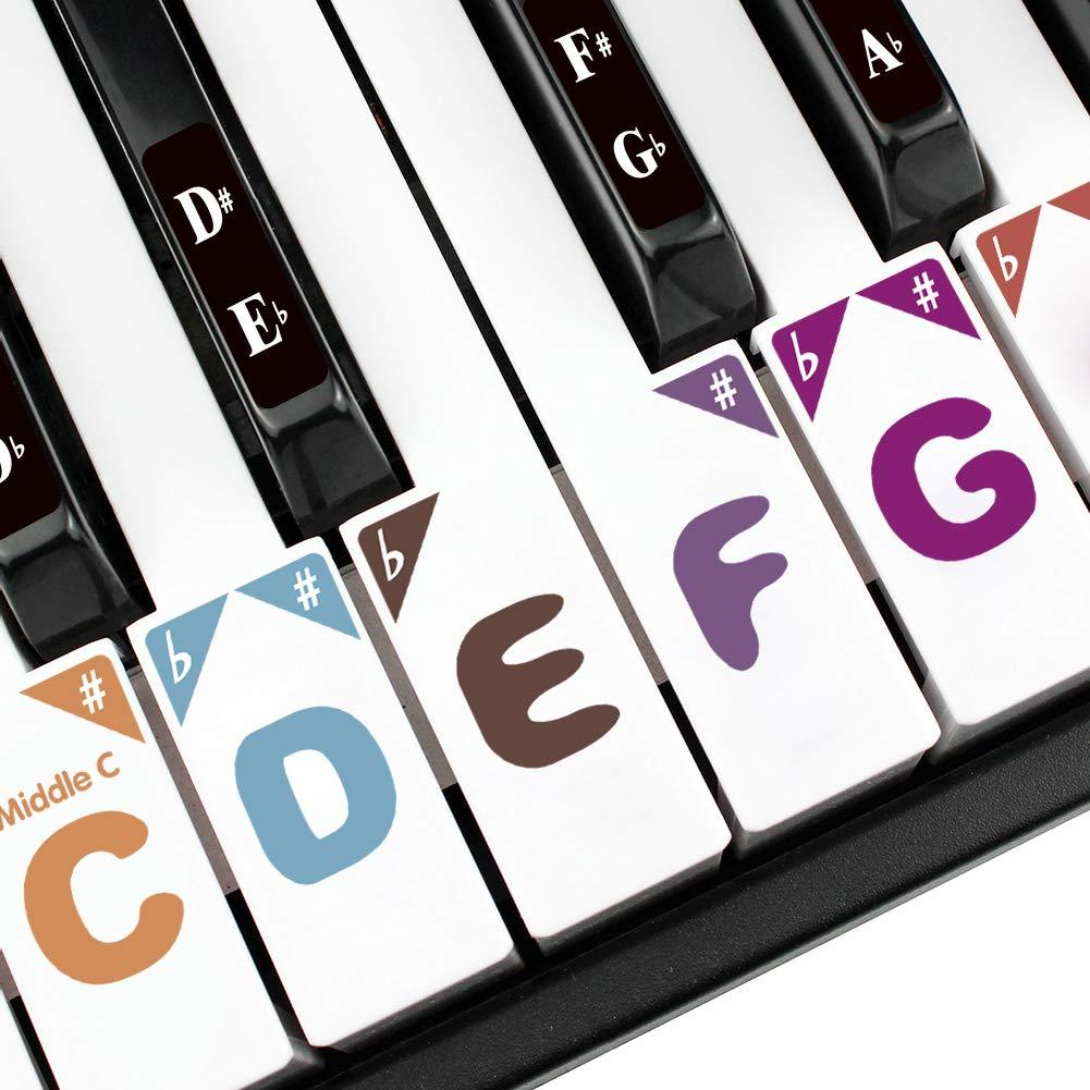 

Piano Stickers for 88/61/54/49/37 Key. Colorful Super Large Bold Letter Piano Keyboard Stickers.Multi-Color,Transparent,Removable, Perfect for kids Learning Piano