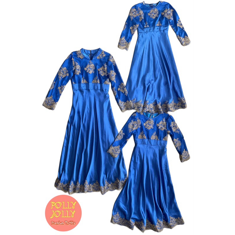 Dress Pesta Gamis Lebaran Ibu dan 2 Anak Warna Navy (Peeloved)