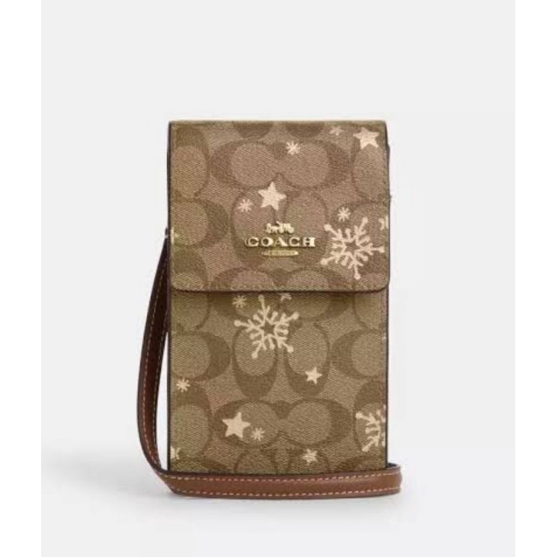 Tas HP Authentic Original Coach Phone Xbody Star Khaki Saddle s