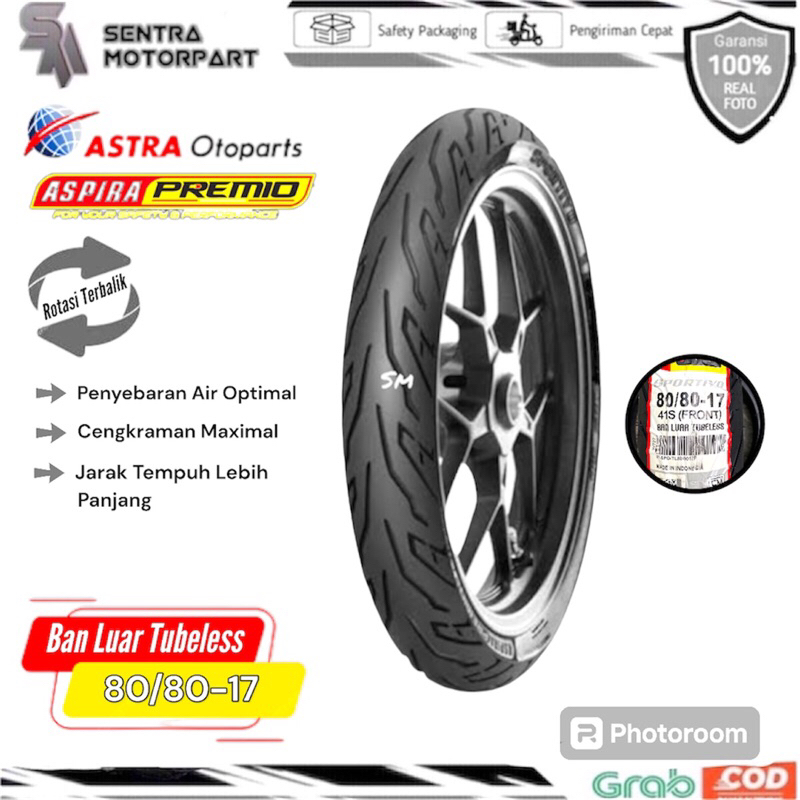 Ban luar tubeless tubless 80/80 17 sportivo aspira premio