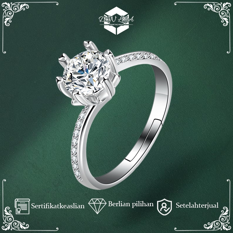 DIN LUD kemewahan S925 Ring 1 Karat Perempuan Berlian cincin Wanita menawan cincin berliancincin asl