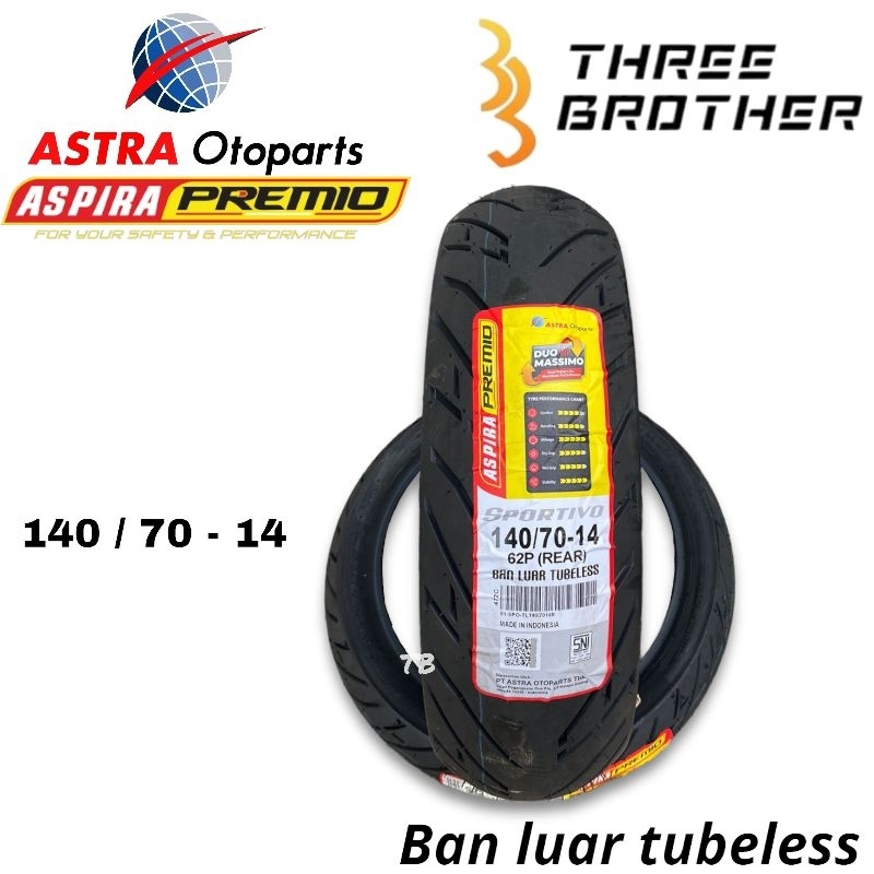 Ban luar tubeless tubless aerox 140/70 ring 14 sportivo aspira