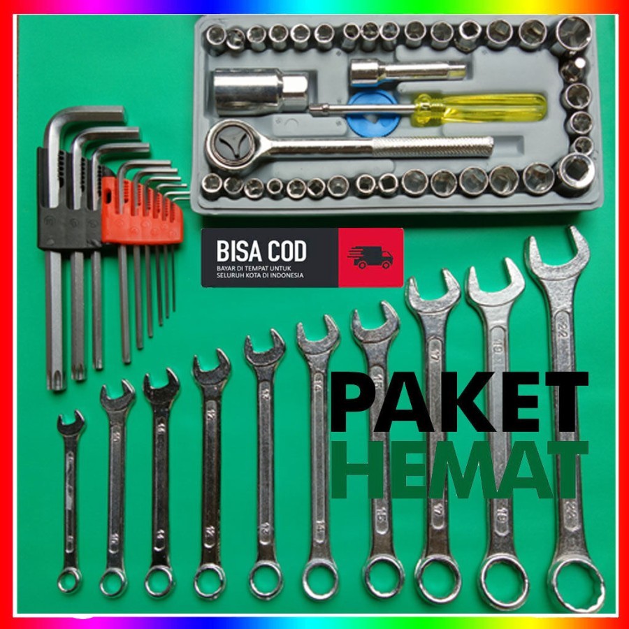 Paket Kunci Soket set 40Pcs / Kunci Ring Pas 11Pcs / Kunci L Kombinasi Tersedia Juga kunci shock set