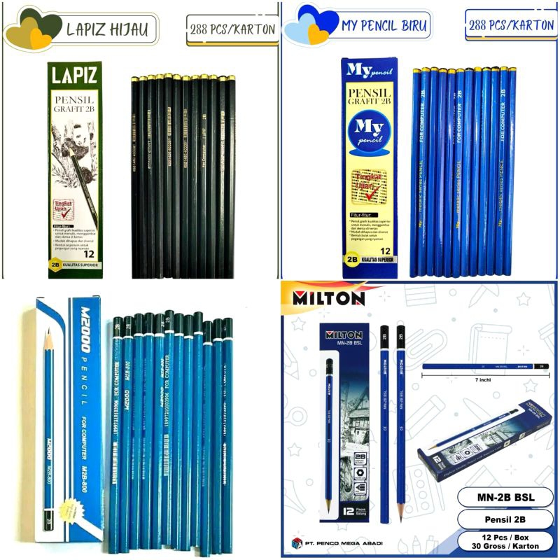 

Pensil 2B. Warna biru & hijau Isi 12pcs/lusin