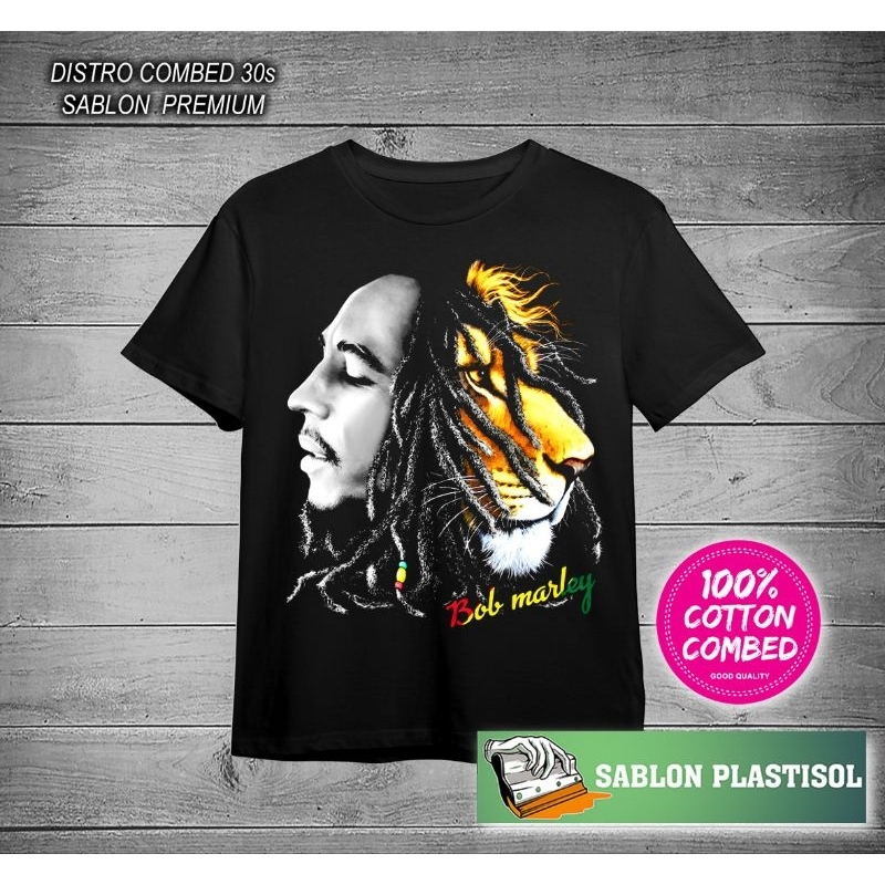 t-shirt terbaru kaos bob marley lion katun combed premium sablon plastisol original