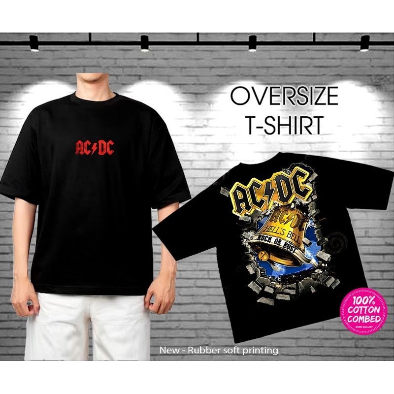 t-shirt terbaru kaos oversize acdc lonceng combed premium sablon mesin original