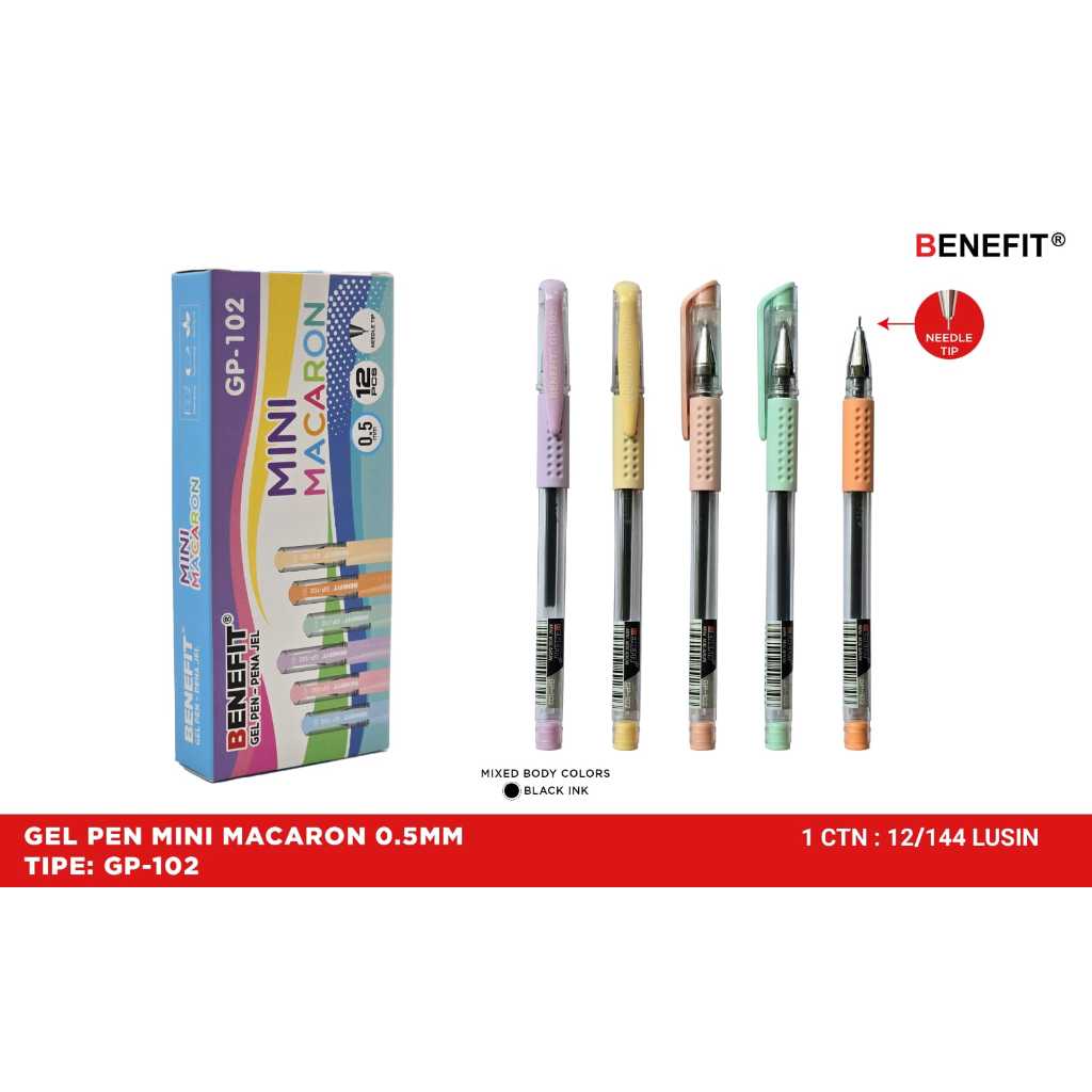 

Pulpen Pen Ballpoint Gel Tutup 0.5 mm Ujung Lancip Neddle Tip BENEFIT Neddle Tip