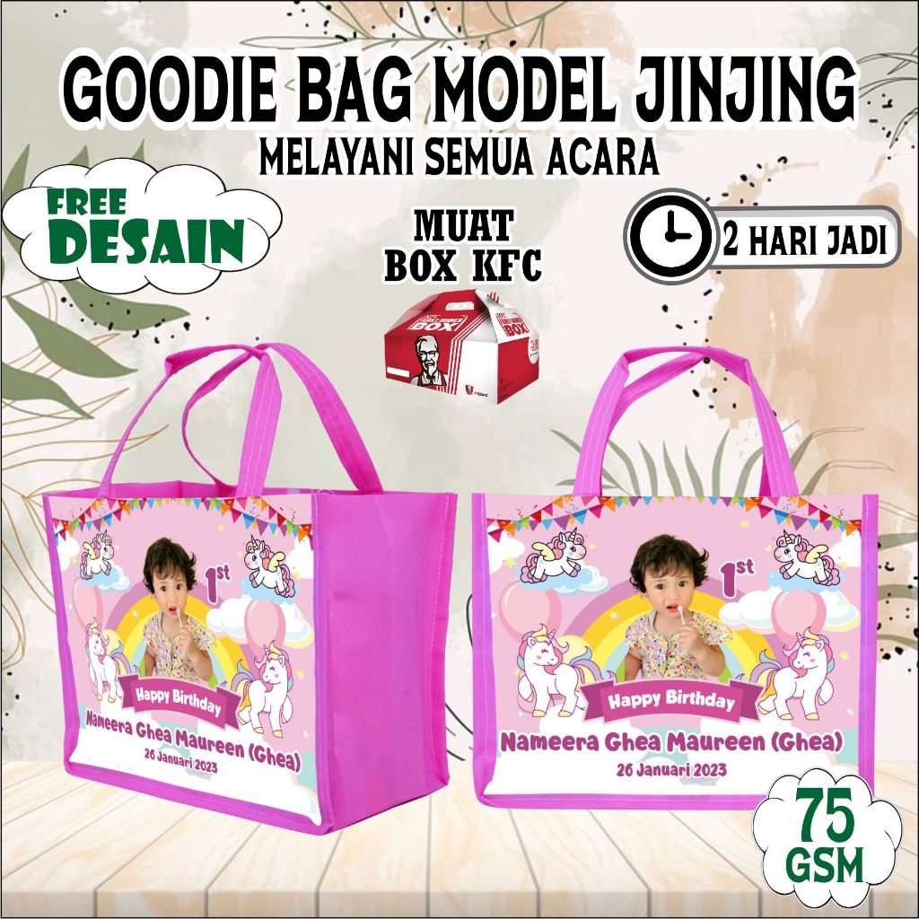 

TAS UNICORN KFC/TAS JINJING PEREKAT 25X20X13/TALI BLACU/TAS ULANG TAHUN/SOUVENIR TAS/TAS BLACU/TAS CUSTOM