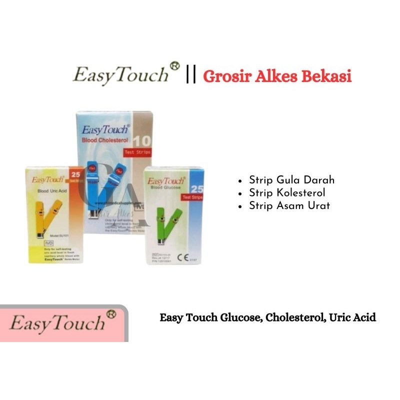 Strip Easy Touch Blood Glucose, Uric Acid, Blood Cholesterol Asam urat kolesterol Gula darah Isi 10