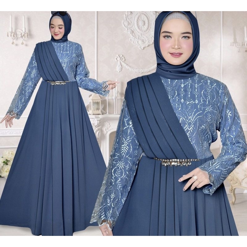 Bundayarti - Gamis pesta terbaru dress muslim wanita modern ceruty babydoll kombinasi tile bordir me