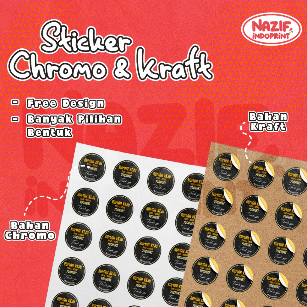 

Custom Stiker Kraft / Stiker Label Kemasan Makanan Kraft / Stiker Label Kemasan Chromo A3+ / Stiker Label Kemasan Makanan Chromo / Stiker Label Kemasan Kraft