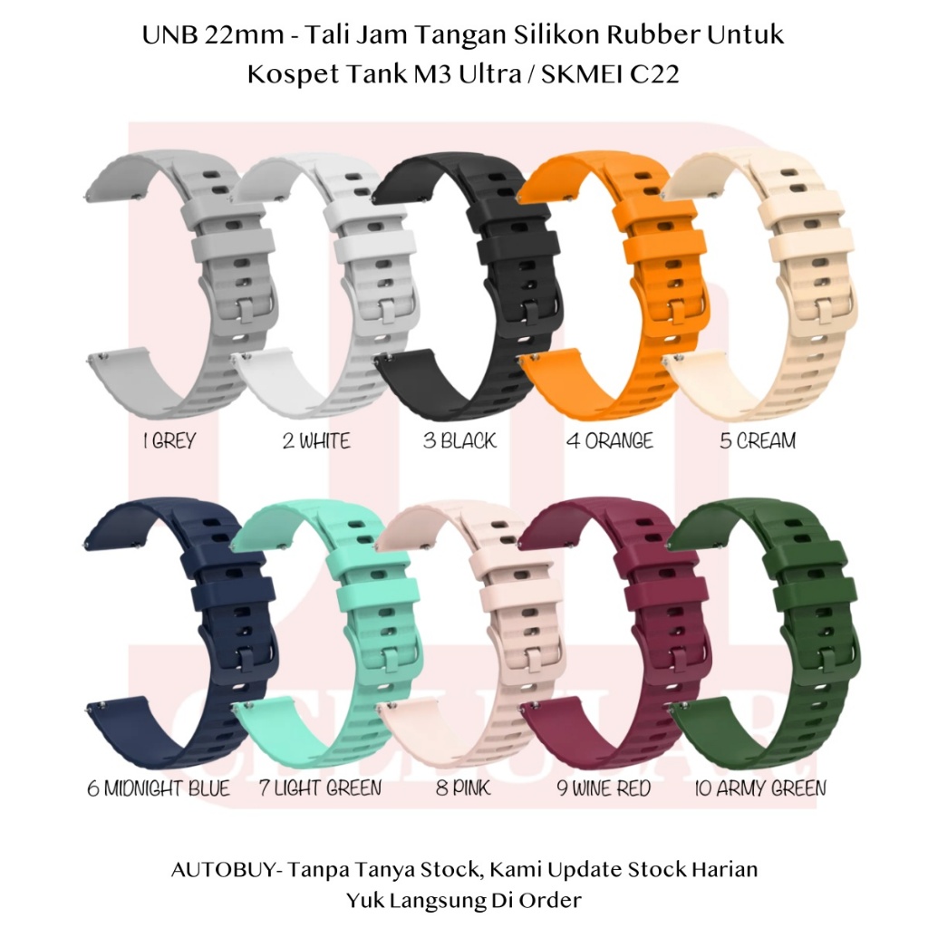 UNB 22mm Strap Kospet Tank M3 Ultra / SKMEI C22 - Tali Jam Tangan Smartwatch Rubber Silikon Lentur