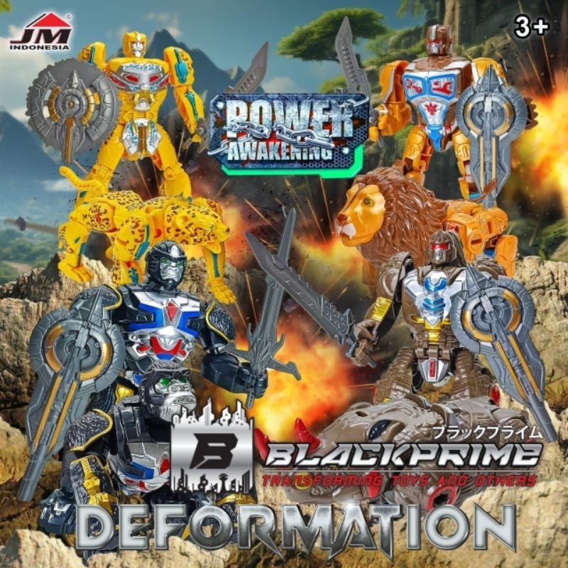 Mainan robot Justice warrior Beast warrior deformation gorilla cheetah lion rhino bisa berubah
