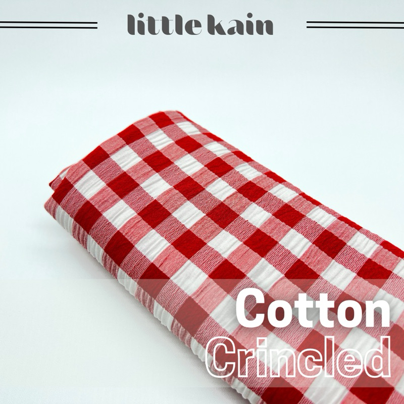 GROSIR SISA ROLL Kain Katun Crinkled Kotak - Merah