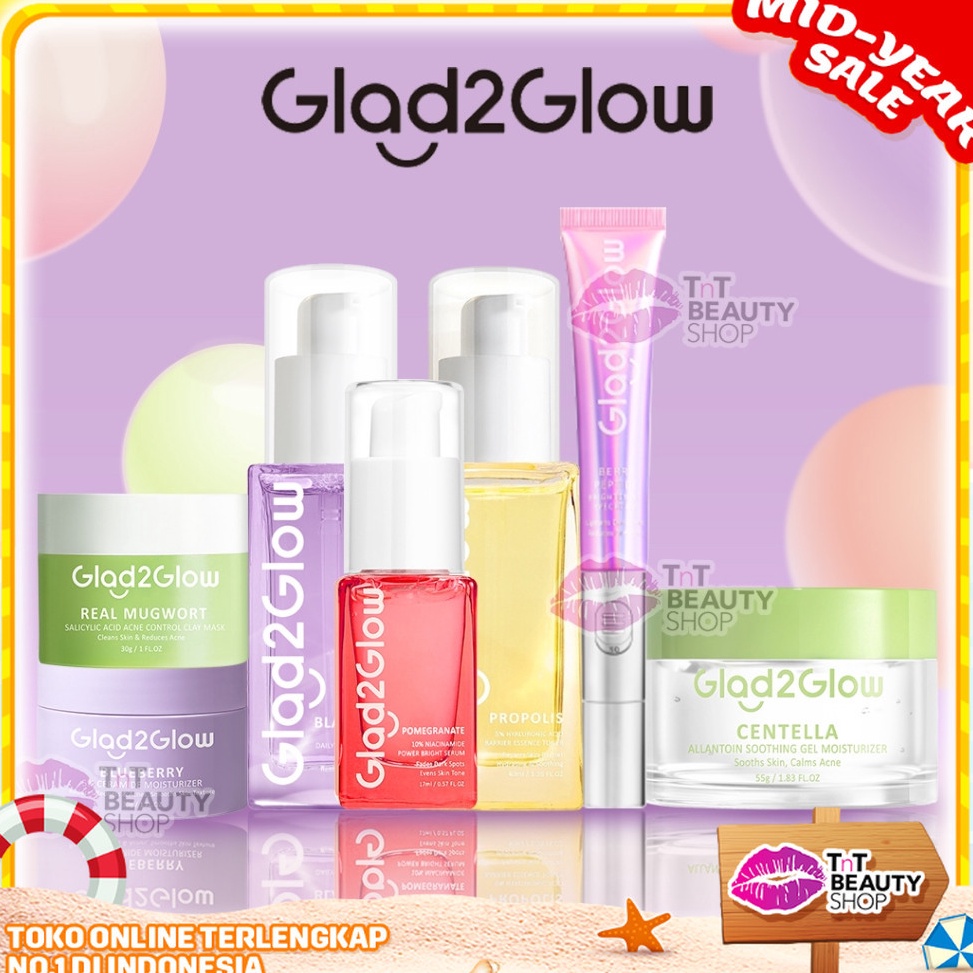 Glad2Glow Skincare Series  Centella Asiatica  Blueberry Extract  5X Ceramide  Mugword  Pomegranate  