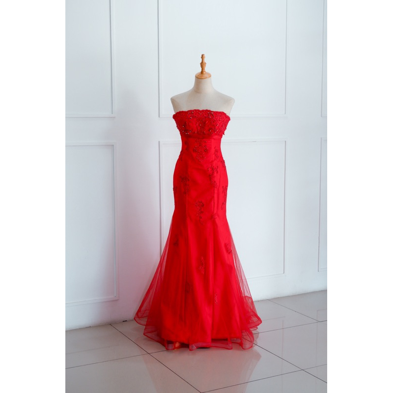 Dress Gaun Pesta Preloved Merah Duyung Mermaid Mewah
