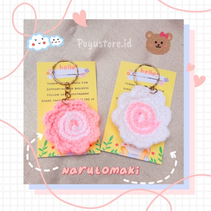 (ready stock) Gantungan Kunci Rajut Narutomaki / Surimi | KEYCHAIN NARUTOMAKI, SURIMI
