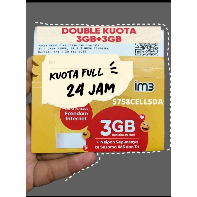 PERDANA INDOSAT 3GB+3GB DOUBLE KUOTA 6GB ORI MURAH FREEDOM INTERNET USAGE 1 bulan
