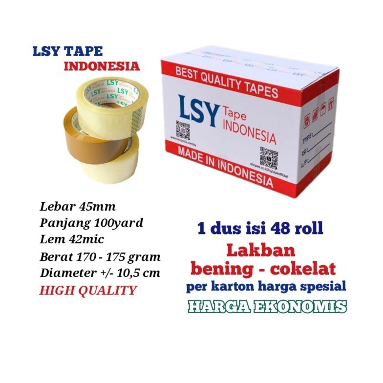 

KODE J1M3 lakban bening cokelat termurah LSY TAPE 1 dus isi 48 roll 1yard CHO