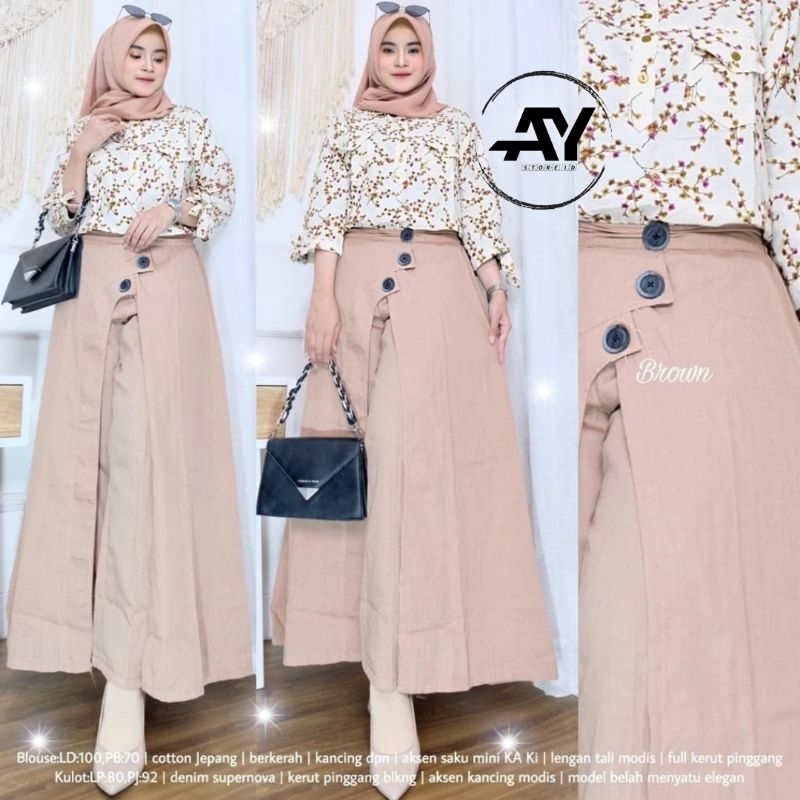 ROK CELANA 2IN1 WANITA - CELANA PANJANG KULOT FORMAL DENGAN SAYAP, KANCING DEPAN DAN KERUT PINGGANG 