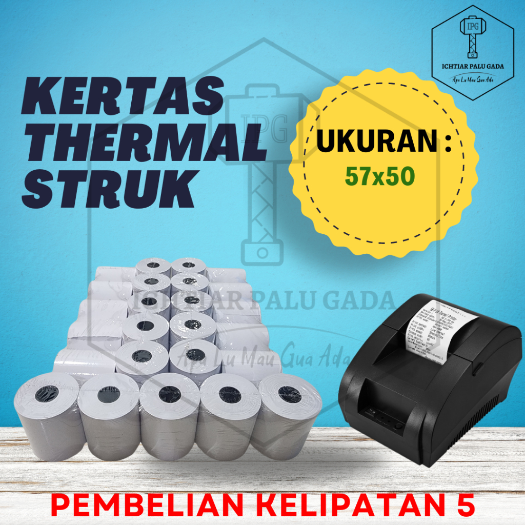 

Kertas Thermal Struk Kasir 57x50 isi 5 Roll
