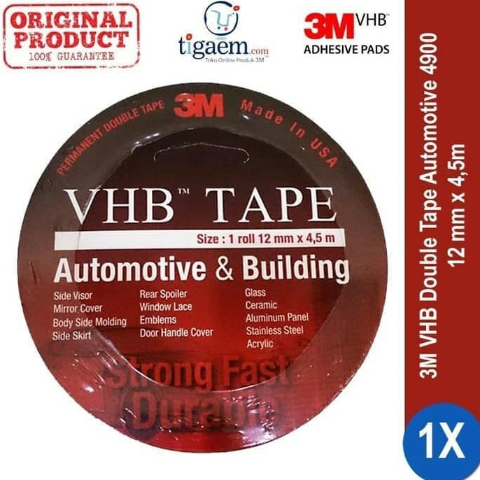 

KODE W9T9 3M VHB 12mm x 45m Double Tape Foam Merah Otomotif Building ORI