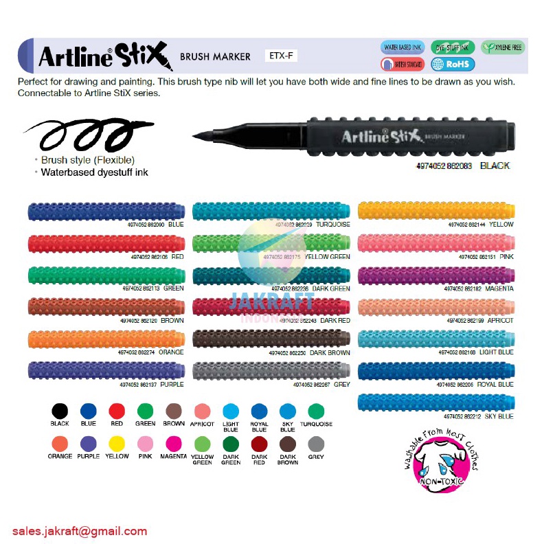 

DIJAMIN ORI 1 Pcs Spidol Kuas Lego ARTLINE Stix Brush Pen Marker ETXF Bisa Dicuci Triangular Connector