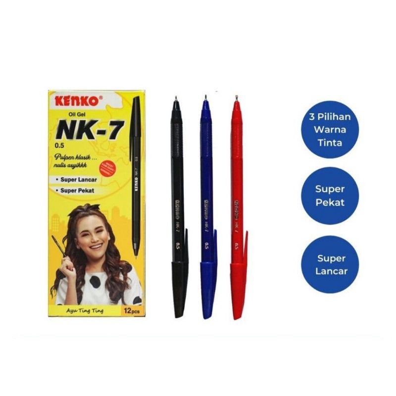 

RESTOK GAN Pulpen Kenko Oil Gel NK7 5mm Warna Hitam Per Lusin