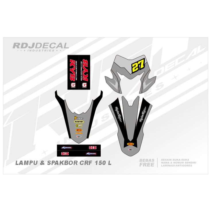 DECAL STICKER BATOK LAMPU CRF L (002) DEKAL STIKER SPAKBOR DEPAN BELAKANG KEPALA ABU HITAM SILVER