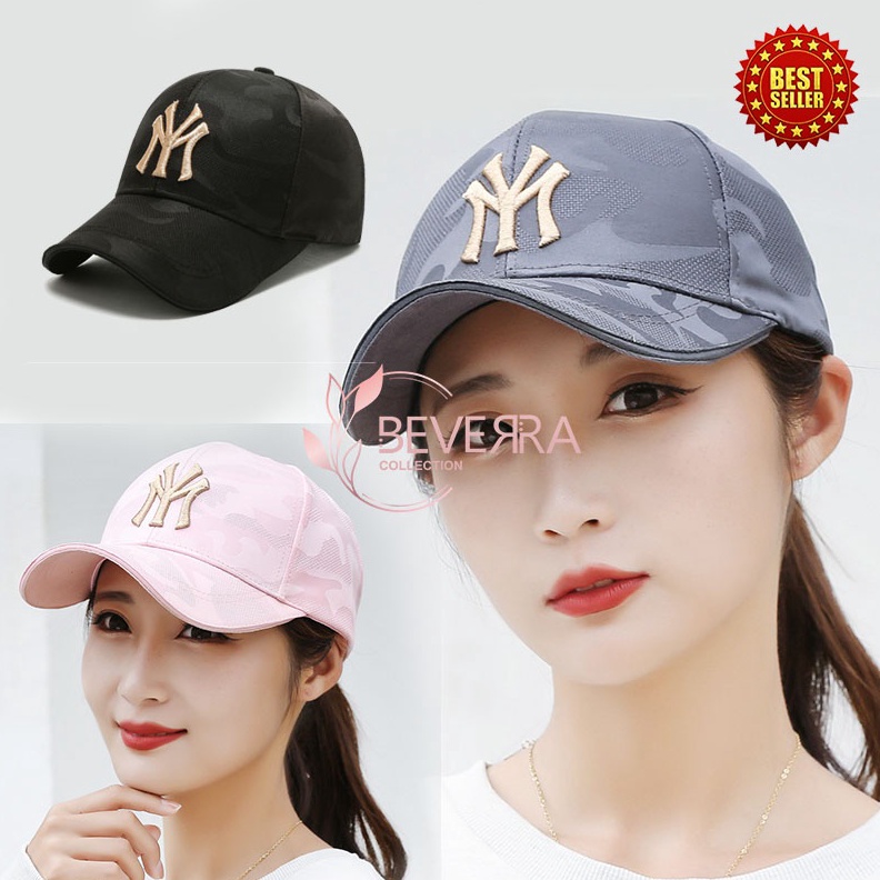 ORIGINAL Topi Pria Wanita Baseball Korea NY Aksen Loreng Army Fashion Casual Cap Sport Trendy Outdoo