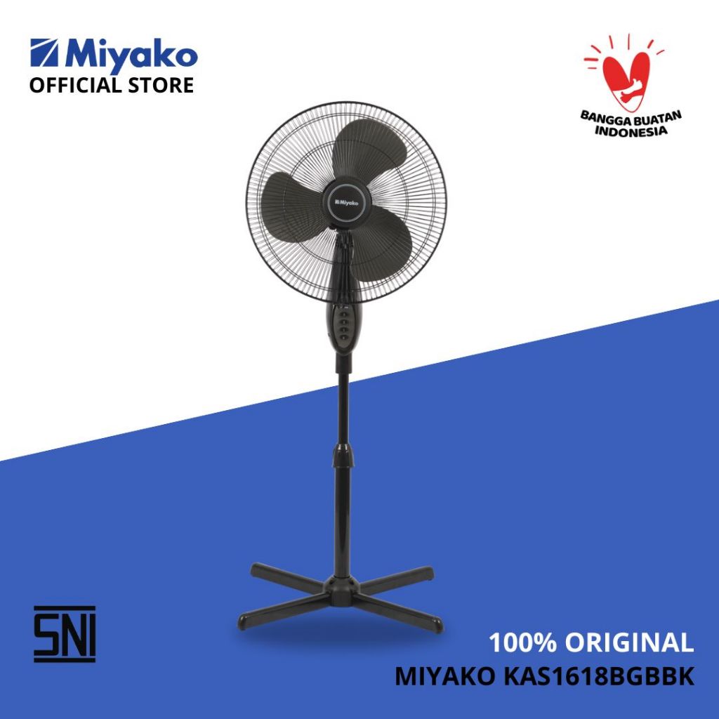 Kipas angin Miyako KAS-1618-B-GBBK - Stand Fan 16in Kaki Silang 50W Grill Besi Black