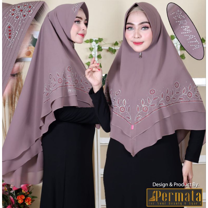 Khimar 2 Layer Ceruty Payet Bunga Merah Swaravski by Permata