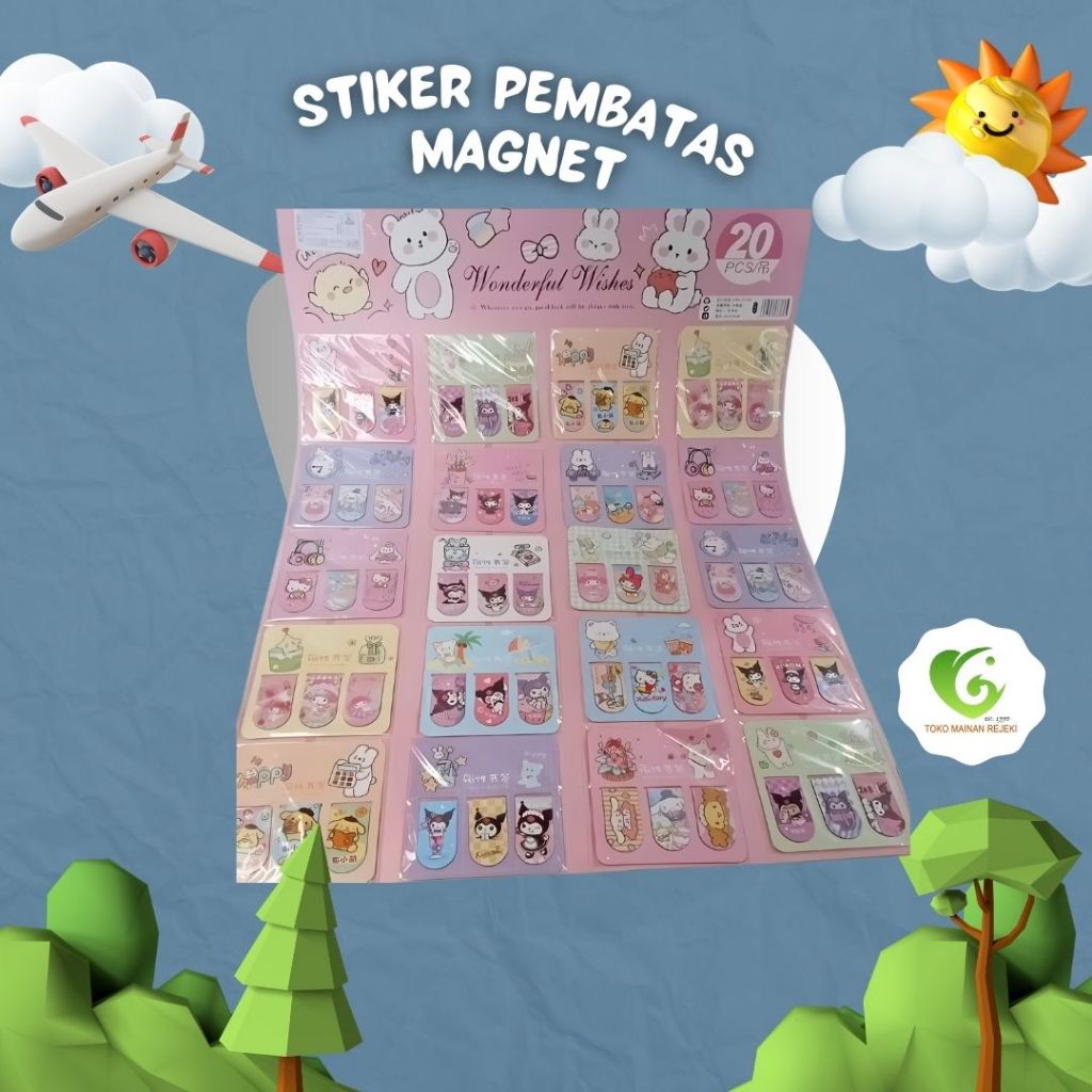 

Isi 20 pcs Stiker Pembatas Buku Magnit 3 lembar Sticker Aesthetic DIY Magnet Bookmark Sanrio 3 Sheet ukuran pembatas magnet 2 x 3.5 cm mainan anak jadul jaman dulu edukatif viral murah trendi toys