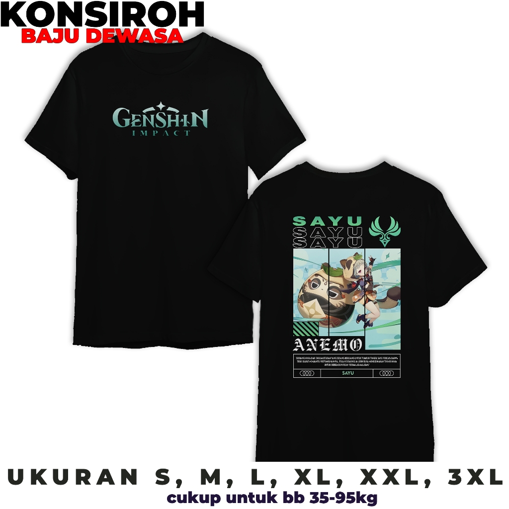 KAOS DEWASA - GENSHIN IMPACT SAYU - KAOS SAYU ANEMO - KAOS PREMIUM DEWASA - BAJU UNTUK PRIA DAN WANI