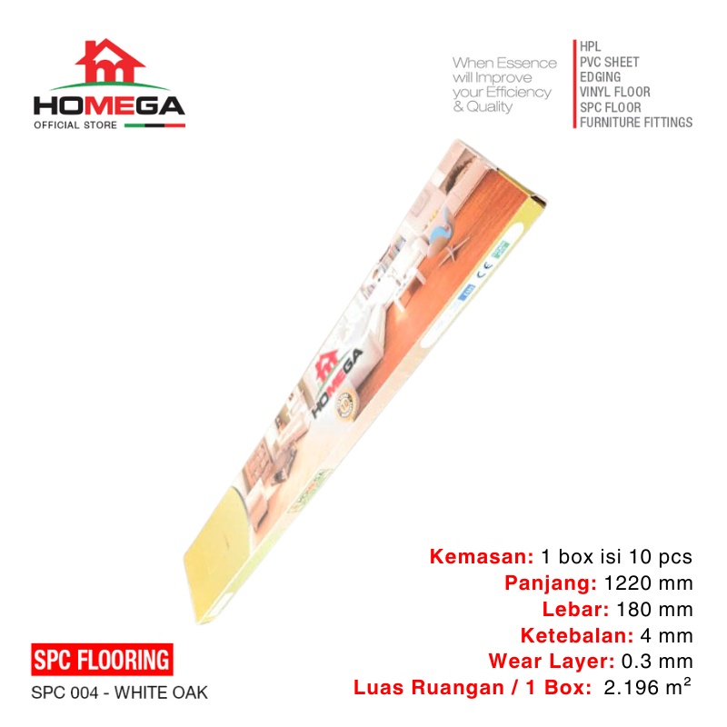 HOMEGA SPC Flooring - Lantai Kayu Parket Parkit Parquet Klik - Tekstur Wood White Oak - 1 Box = 10 p