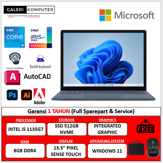LAPTOP MICROSOFT SURFACE LAPTOP 4 INTEL I5 1135G7 8GB 512GB 13.5 PIXEL SENSE TOUCH BL WIN11 CE BLUE